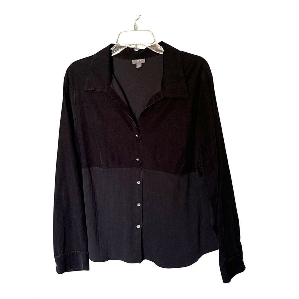 J. Jill Black 100% Cotton Corduroy/Knit Long Sleeve Button Front Shirt Size XL